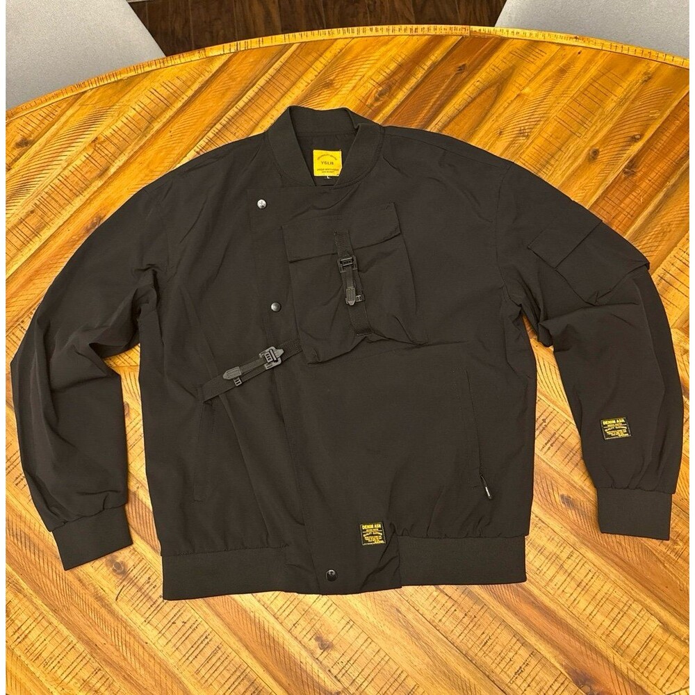 YSLB Men’s Black Multi Pocket Cargo Bomber Jacket Techwear Windbreaker L